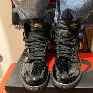 AIR JORDAN 1 BLACK GOLD METALLIC RETRO HIGH OG SNEAKERS SIZE 10.5